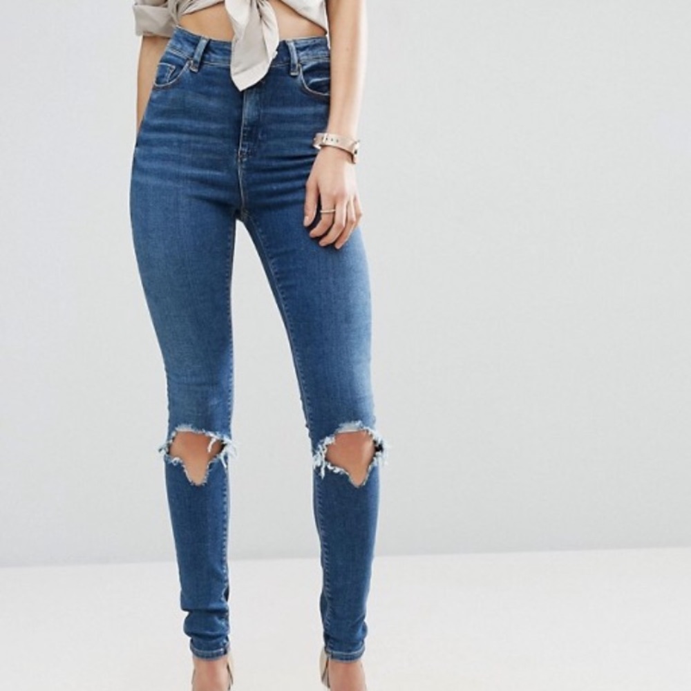 ASOS TALL Ridley High Waist Jeans with Busted Knee